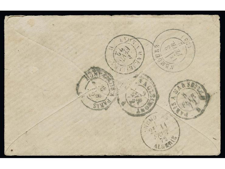  2 Gr. grauultramarin mit EKr. "BITSCH 1 2 72" in Doppelfrankatur mit französischem Taxstempel "25" auf Brief an einen Militä