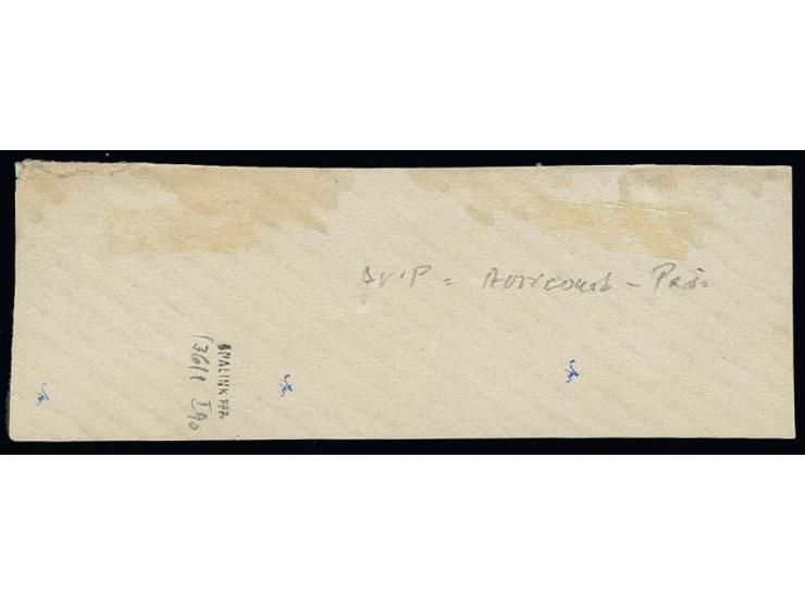  2 Gr. grauultramarin mit Hufeisenstempel "STRASSBURG i. ELS 15 APRIL 72" (Spalink-Nr. 36-1) in Doppelfrankatur mit Frankreic