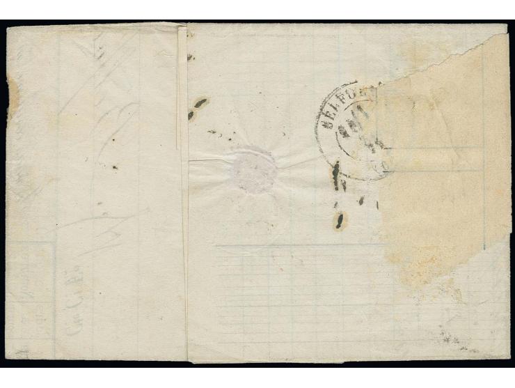  2 Gr. grauultramarin im senkrechten Paar mit EKr. "COLMAR 17 2 72" und Frankreich 1870, Ceres 40 C. orange mit PC "420" (lei