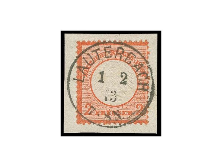 2 Kr. rötlichorange mit EKr. "LAUTERBACH 1 2 73", zentrisch gestempelt auf Briefstück, Kabinett, sign. Köhler und Fotoattest 