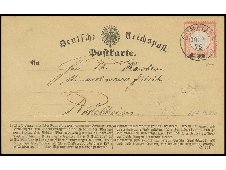 2 Kr. rötlichorange mit klarem EKr. "BONAMES 20 8 72" auf amtlichem Postkartenformular (Registraturloch geschlossen) nach Röd