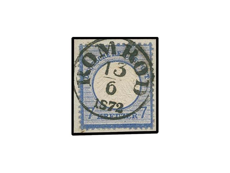 7 Kr. grauultramarin mit T&T-EKr. "ROMROD 13/6 1872", ideal gestempelt auf Briefstück, Kabinett, Befund Hennies BPP