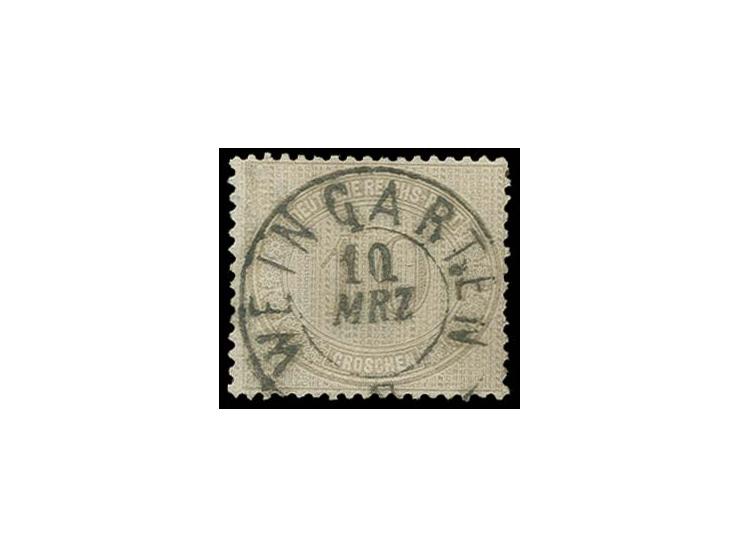 10 Gr. gelblichgrau mit klarem und zentrischem Baden-DKr. "WEINGARTEN 10. MRZ.", Luxus, in dieser Qualität eine Seltenheit, F