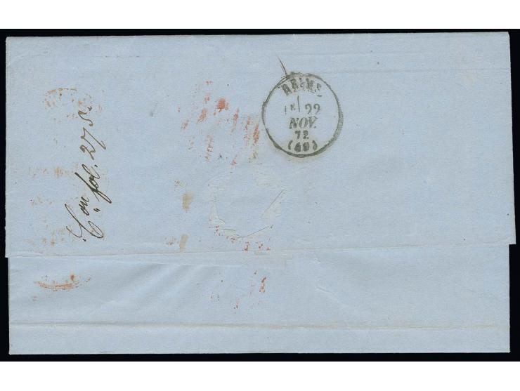  2 Kr. orange und Großer Schild 1 Gr. karmin (2) mit EKr. "FRANKFURT A.M. 20 11 73" auf Faltbrief nach Reims, waagerechter Bu