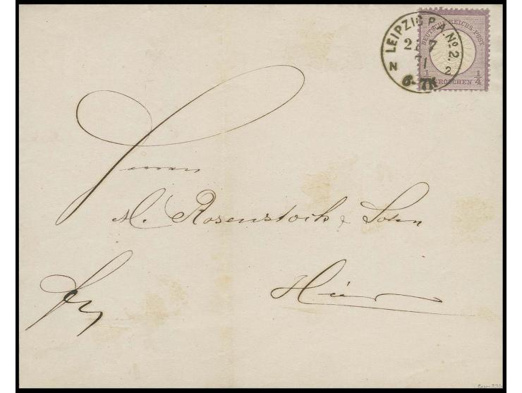 ¼ Gr. grauviolett mit EKr. "LEIPZIG P.A.No.2 21 7 74" als Einzelfrankatur auf Drucksachen-Faltbrief im Ortsverkehr, Pracht, F