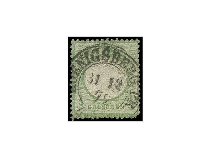 1/3 Gr. gelblichgrün mit seltenem Prägefehler "senkrecht ausgefallene Prägung links", Feld 143, mit Preußen-DKr. "KOENIGSBERG