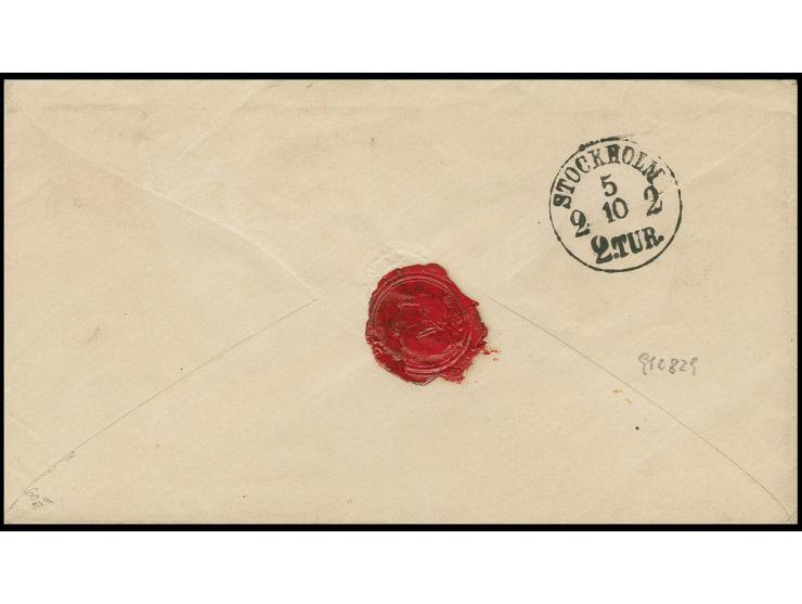 ½ Gr. orange und 1 Gr. karmin (2) mit Schleswig-Holstein-DKr. "CHRISTIANSFELD 3 10 74" auf Brief nach Stockholm mit rückseiti