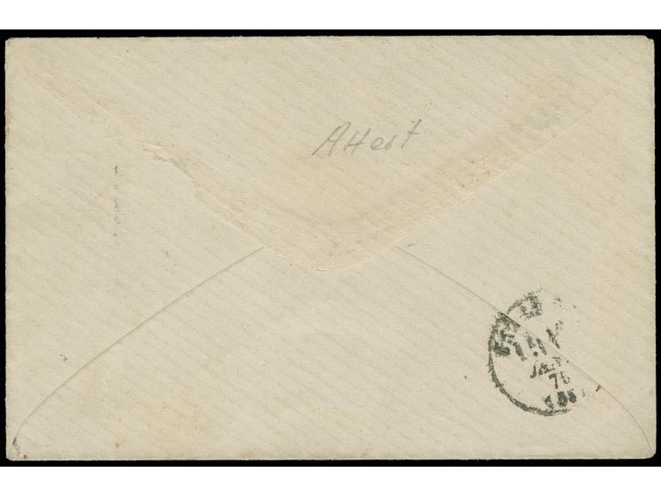 ½ Gr. orange und 1875, 3 Pfge. bläulichgrün mit Ra3 "SAARBURG / IN LOTHRINGEN / 15 1 75" auf Visitenkartenumschlag nach Frank