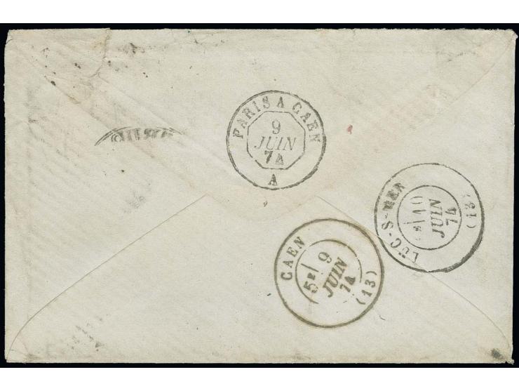  1 Gr. karmin im waagerechten Paar mit Hufeisenstempel "STRASSBURG i. ELS. 8 JUNI 74" (Spalink-Nr. 36-1N) auf kleinformatigem