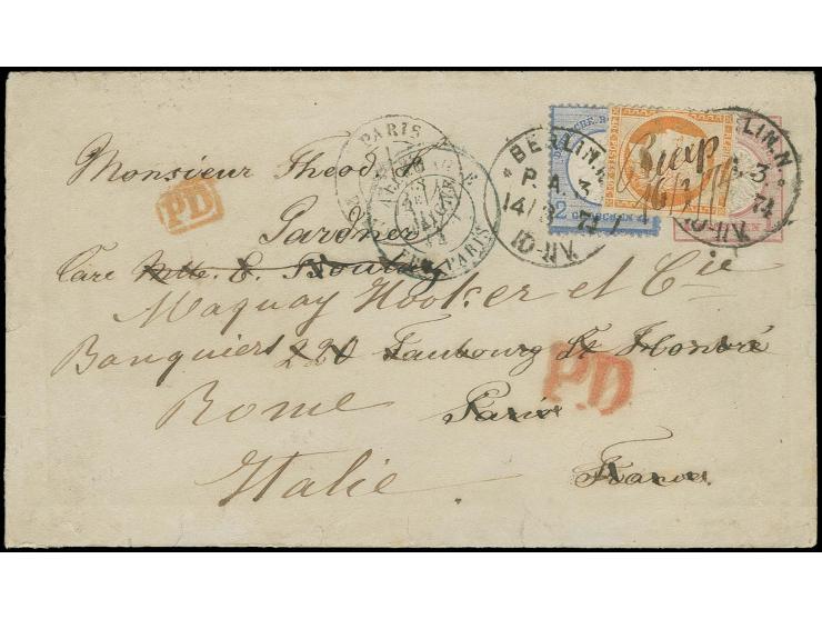  2 Gr. grauultramarin als Zusatzfrankatur auf Ganzsachenumschlag Großer Schild 1 Gr. mit EKr. "BERLIN.N.P.A. 3 14/3 74" nach 