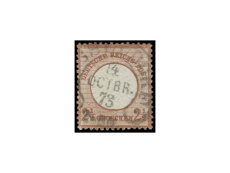 2½ Gr. rotbraun, farbfrisch und gut gezähnt sowie geprägtm mit klarem Hufeisenstempel "DÜSSELDORF 14 OCTBR. 73", Kabinett, Fo