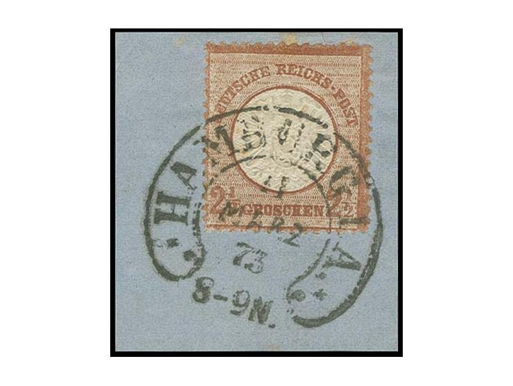 2½ Gr. rotbraun mit Hufeisenstempel "HAMBURG I.A. 11 MÄRZ 73" (Spalink-Nr. 17-1) auf Briefstück, Pracht, Fotoattest Hennies B