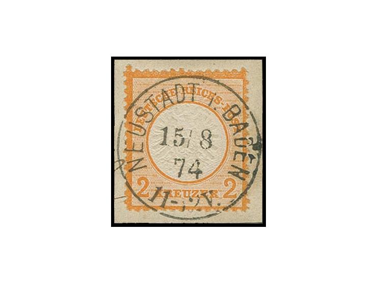 2 Kr. orange, ideal zentrisch gestempelt mit EKr. "NEUSTADT i. BADEN 15/8 74" auf Briefstück, , Luxus, Fotoattest Hennies BPP