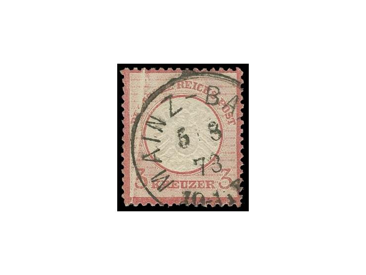 3 Kr. karmin mit markanter senkrechter Druckfalte, sauber gestempelt "MAINZ-BAHNH. 5 8 73"