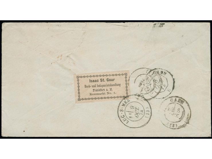  3 Kr. rötlichkarmin (3) mit EKr. "FRANKFURT A.M. 6 10 74" als Mehrfachfrankatur auf Brief (Umschlag nicht ganz perfekt) nach