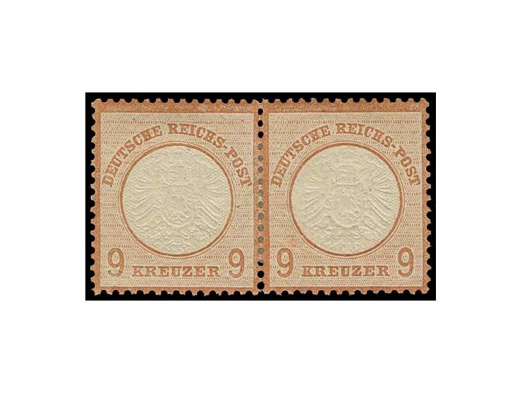 9 Kr. rötlichbraun, waagerechtes Paar, ungebraucht, teils gestützt, eine Marke helle Stelle