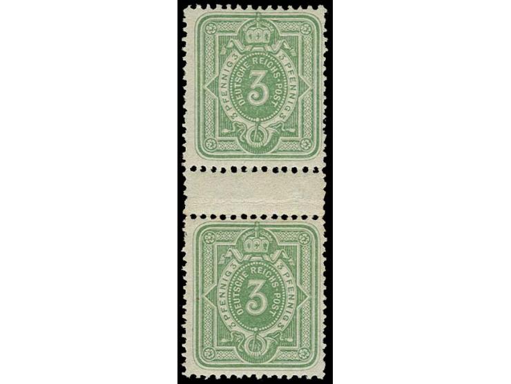 3 Pfg. gelblichgrün, postfrisches Zwischenstegpaar der Frühauflage, im Steg gefaltet, Pracht, Fotobefund Wiegand BPP (Mi. 1.0