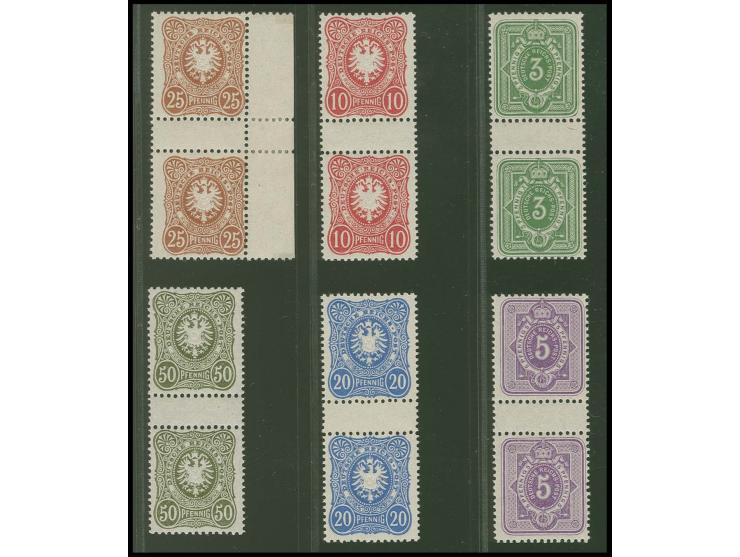 3 Pfg. gelblichgrün - 50 Pfg. oliv, kpl. postfrischer Zwischenstegsatz, dabei 2 Marken mit Plattenfehlern Mi.-Nr. 40III und 4