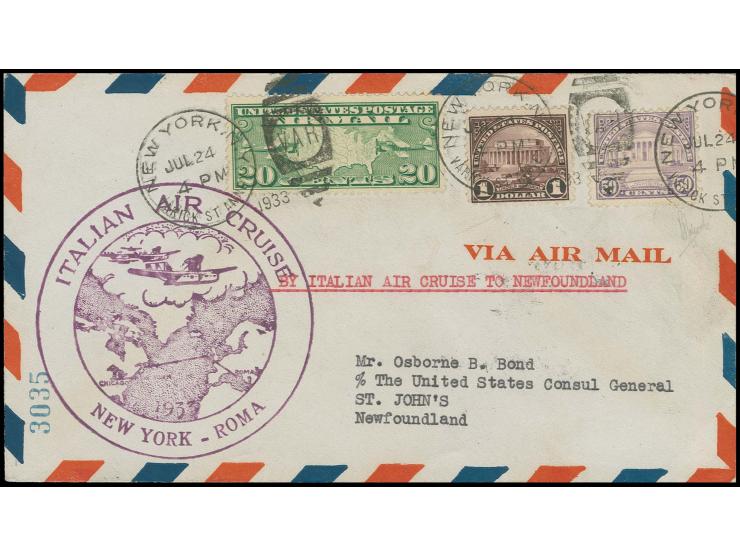 Balbo flight, mail from the U.S, cover from "NEW YORK JUL 24" to St. John's, Newfoundland, with special violet cachet "ITALIE