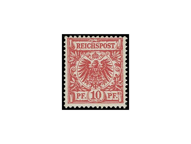 10 Pfg. dunkelrosarot, gelblichorange quarzend, farbfrisch, postfrisch, herstellungsbedingter Gummibug und 2 Eckbüge unten, s