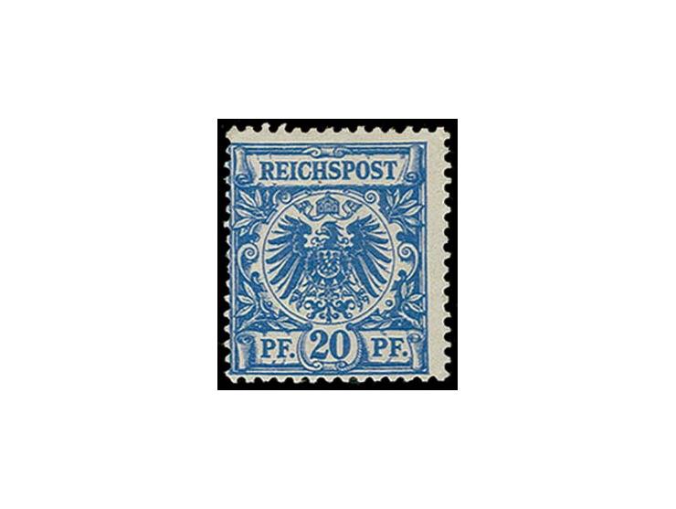 20 Pfg. lebhaftlilaultramarin, farbfrisch, ungebraucht, heller Eckzahn links oben und einen verküzrten Zahn, sonst einwandfre
