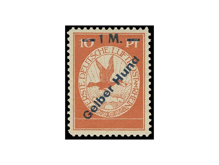 1912, Flugpost Rhein/Main: "Gelber Hund" 1M., postfrisch, Pracht, sign. Pfenninger und Fotoattest Brettl BPP (Mi. 2.500,-)
