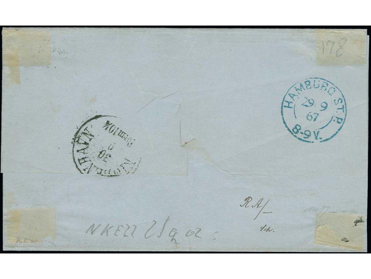  1866/67, 2 Grote gelblichorange und 5 Grote auf mattgraubraun, letztere rechts teils stumpfe Zähnung, ansonsten farbfrisch u