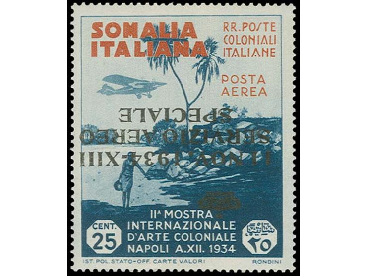 OFFICIAL STAMPS: 1934, International colonial exhibition, 25 c. blue/red-orange with inverted overprint "11. Nov. 1934 - XIII