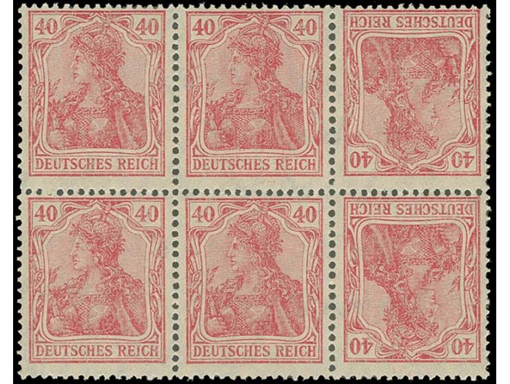 40 Pfg. stumpfrot (poröser Druck) im 6er-Block mit 2 Kehrdrucken, postfrisch, Fotoattest Dr. Oechsner BPP (Mi. 1.340,-)