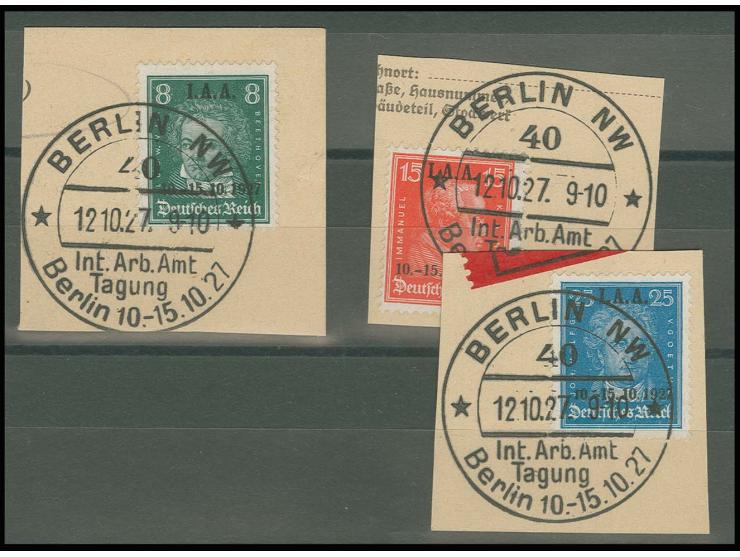 1927, I.A.A. 8-25 Pfg. je mit klarem SSt. auf kleinem Briefstück, Kabinett