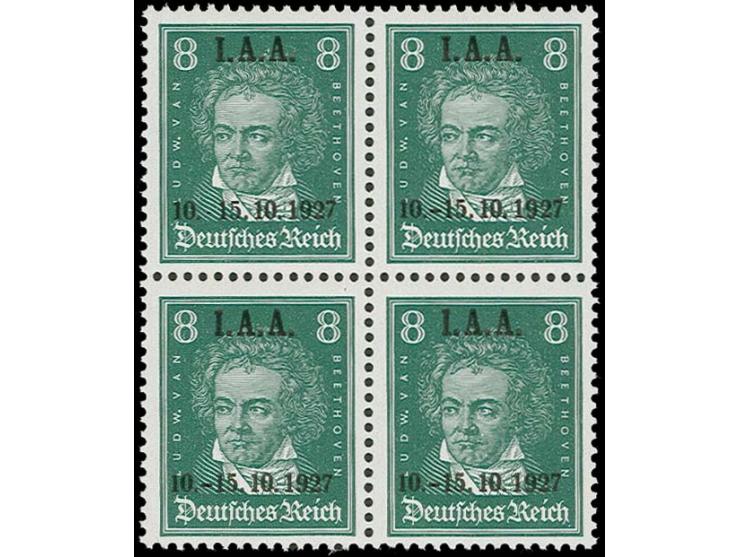 1927, IAA 8 Pfg. im 4er-Block, dabei die rechte obere Marke mit Aufdruckfehler "ohne Bindestrich", postfrisch, Kabinett