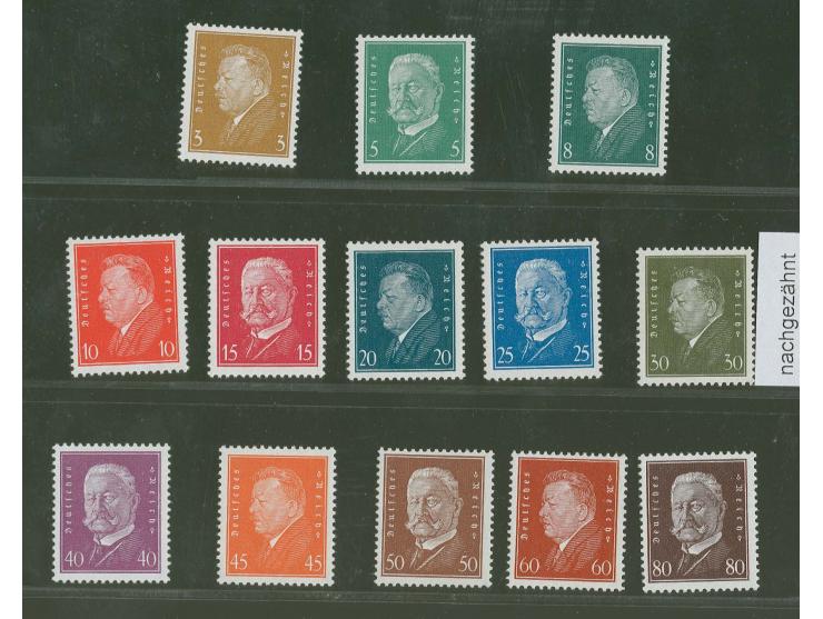 Reichspräsidenten 3-80 Pfg. kpl., 20 u. 45 Pfg. kl. Gummifehler, 30 Pfg. nachgezähnt; 20, 25 u. 40-80 Pfg. signiert Schlegel 