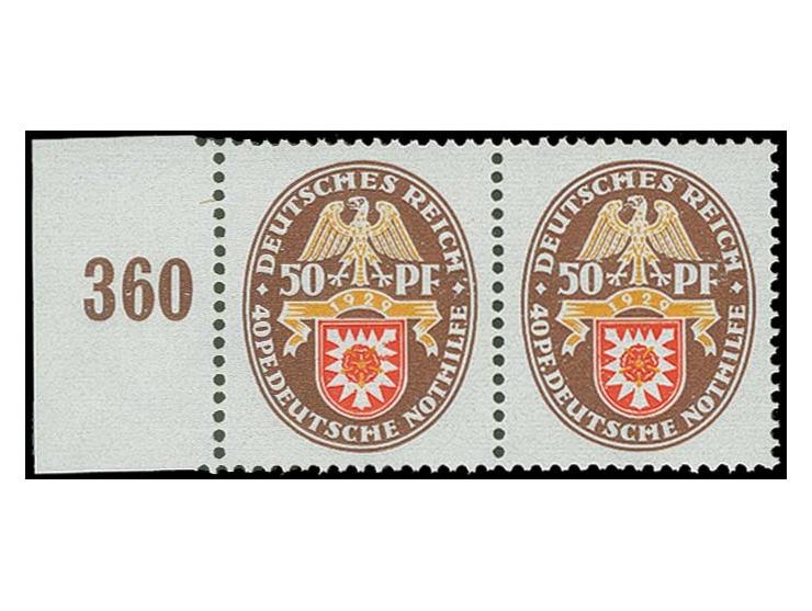 1929, Nothilfe 50 Pfg. mit Plattenfehler "PE", im waagerechtem Randpaar mit Normalmarke, postfrisch, Kabinett