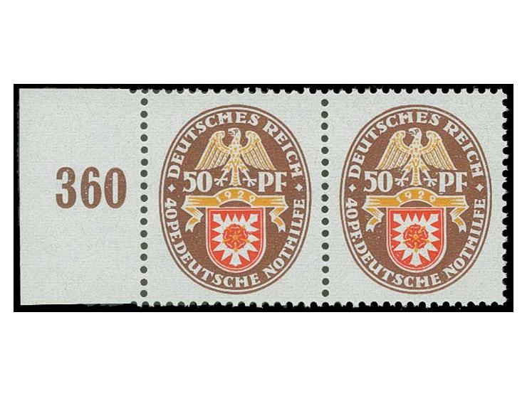 1929, Nothilfe 50 Pfg. mit Plattenfehler "PE", im waagerechtem Randpaar mit Normalmarke, postfrisch, Kabinett