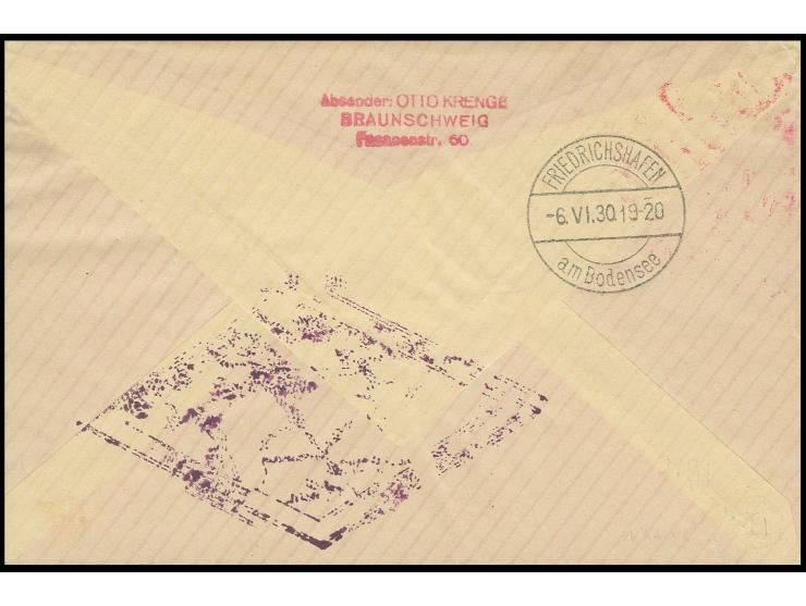 4 M. im waagerechten Paar und Einzelwert als portogerechte Mehrfachfrankatur auf Zeppelinbrief mit Bordpost-Stempel vom 19.5.