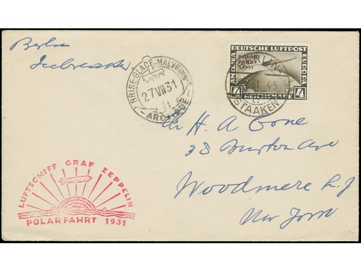 4 M. mit Stempel "BERLIN-STAAKEN 25.7.31" auf Polarfahrt-Zeppelinbrief bis Malygin (Sieger Nr. 119 H), Pracht