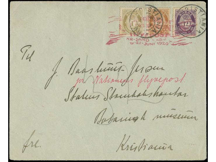 1920, The 'Nationen' Airmail cachet on red on cover to Kristiania, fine, Moldenhauer certificate