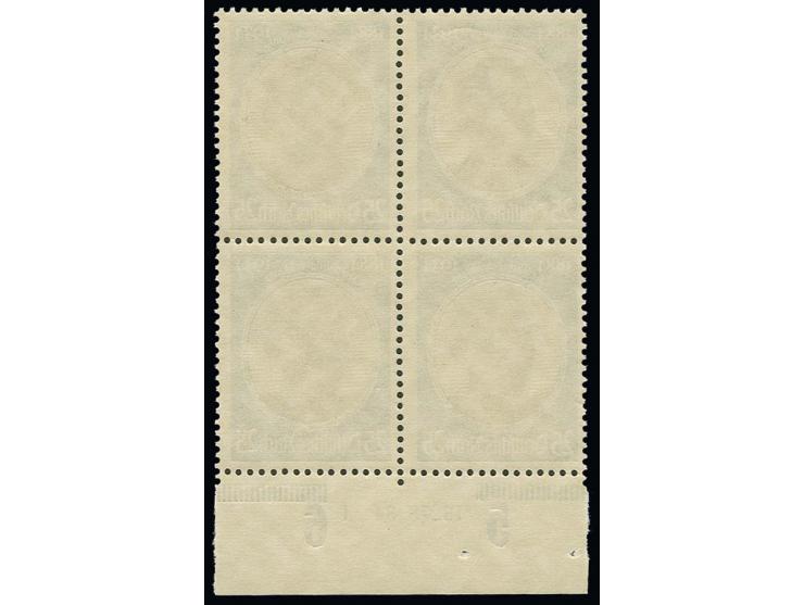 Kolonialforscher 3-25 Pfg. in postfrischen 4er-Blocks vom Unterrand mit HAN, 3 Pfg. senkrecht gefaltet