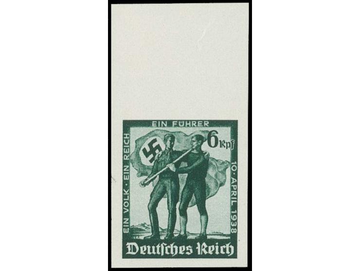 1938, Volksabstimmung in Österreich 6 Pfg., ungezähnt mit Oberrand, postfrisch mit leichten Fingerspuren, selten, Fotoattest 