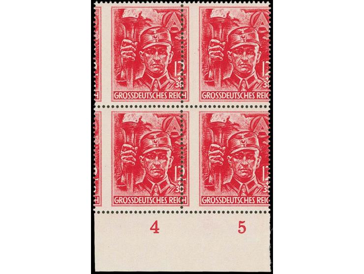  1945, SA 12 Pfg. im 4er-Block mit Unterrand, mit stark seitlich verschobener Zähnung, postfrisch, Kabinett