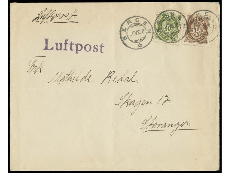Trial Airmail Flights Bergen -  Haugesund - Stavanger, cover from "BERGEN 20.VIII29" to Stavanger with adjacent "Luftpost", v