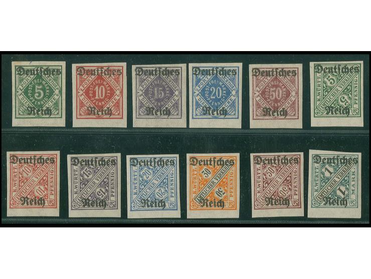 Württemberg Abschied, beide Ausgaben (bis auf Mi.-Nr. 62) ungezähnt kpl., drei Werte (Mi.-Nr. 53,55-56) leichte Anhaftungen s