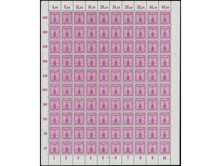 1944, Parteidienstmarke 40 Pfg. im kompletten Bogen, Feld 9 mit falschem Reihenwertzähler "46" statt "36", postfrisch, einwan