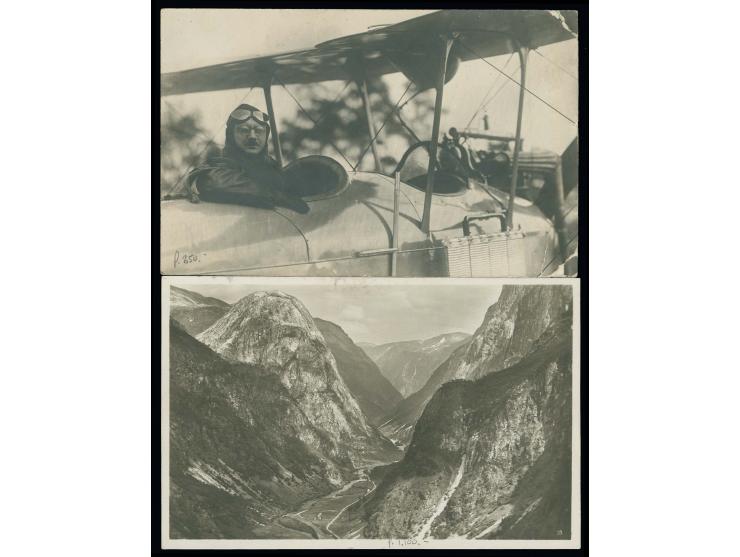 1927, Fredreksen - Wichmann Polar Flight, two picture postcards, both franked with two 1Ø stamps with red handstamp and 10Ø g