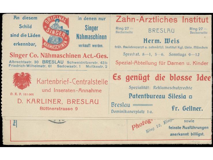 1907, Germania 5 Pfg., Privat-Anzeigen-Kartenbrief für Breslau, Type A, Serie II, gebraucht als Ortsbrief aus "BRESLAU 14.4."
