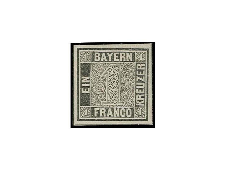 1 Kr. tiefschwarz, allseits breitrandig, an 3½ Seiten mit Zwischenlinien, farbfrisch und mit klarem Druckbild, nicht aus dem 