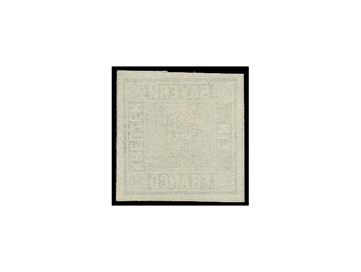 1 Kr. tiefschwarz, allseits breitrandig, an 3½ Seiten mit Zwischenlinien, farbfrisch und mit klarem Druckbild, nicht aus dem 