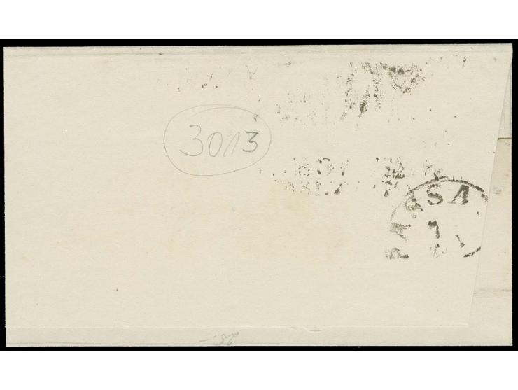 3 Kr. blau, allseits breitrandige rechte obere Bogenecke mit ca. 1 mm rechtem und 4 mm oberen Bogenrand mit oMR "325" und neb