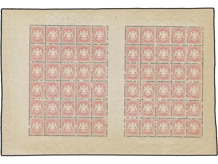 1870, Wz. weite Rauten: 3 Kr. karmin im vollständigen ungefalteten Schalterbogen von 60 Marken, postfrisch, an einer Stelle g