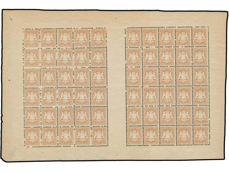 1873, 9 Kr. braun im vollständigen ungefaltetem Schalterbogen von 60 Marken, ungefaltet in außerordentlich frischer Erhaltung